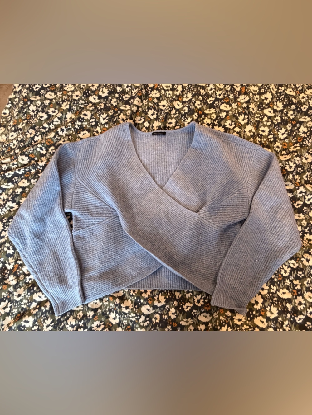 Dynamite Blue Cropped Wrap Knit Sweater